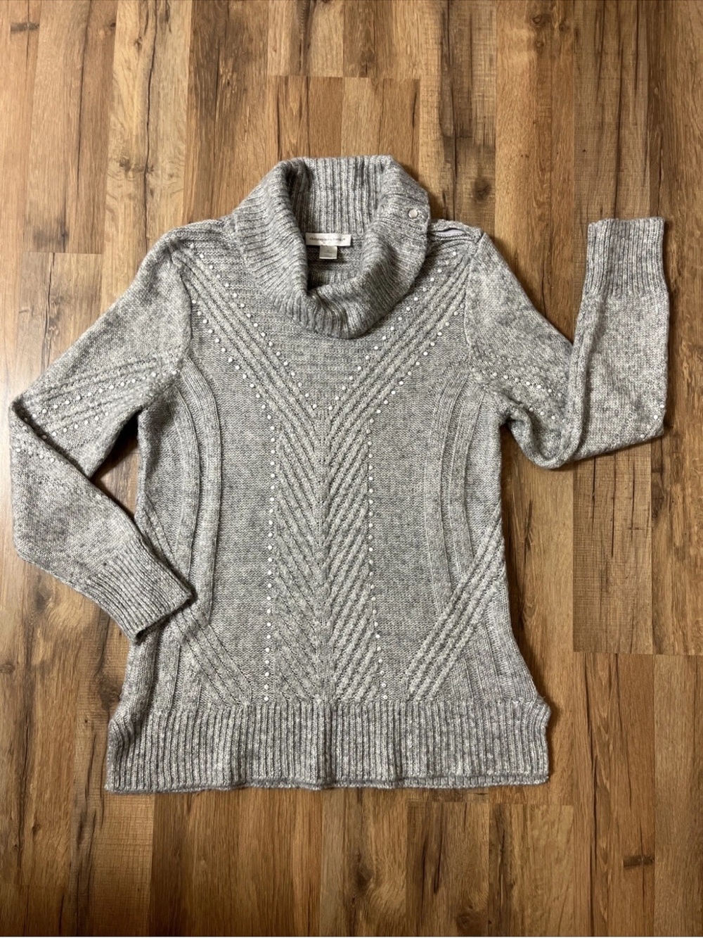 Christopher & Banks Gray Cowl Neck Sweater with Stud Detailing